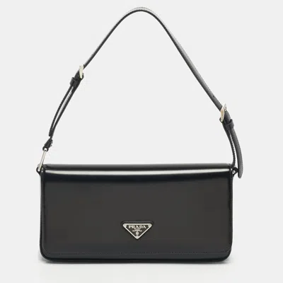 Pre-owned Prada Black Brushed Leather Femme Shoulder Bag
