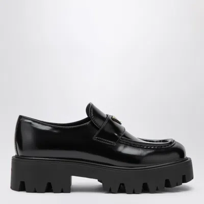 Prada Black Brushed Leather Loafers