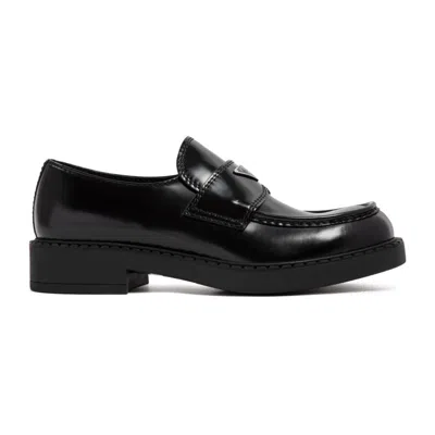 Prada Black Brushed Leather Loafers In Schwarz