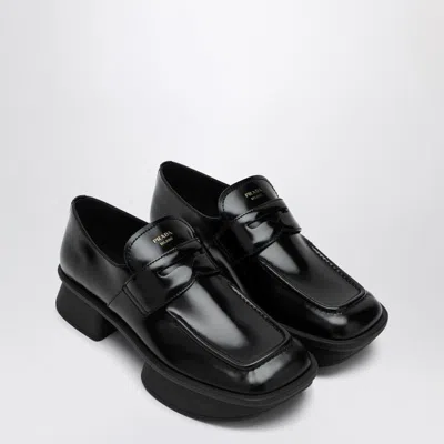 PRADA PRADA  BLACK BRUSHED LEATHER MOCCASINS EQUAL