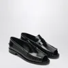 Prada Round Toe Leather Loafers With Shiny Finish In Black