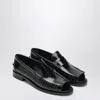 Prada Round Toe Leather Loafers With Shiny Finish In Black