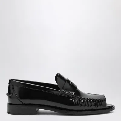 Prada Black Brushed Leather Peep-toe Loafers