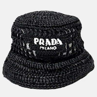 Pre-owned Prada Black Bucket Hat (1hc137)