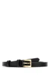 Prada Slim Leather Belt Gold-tone Buckle In Black