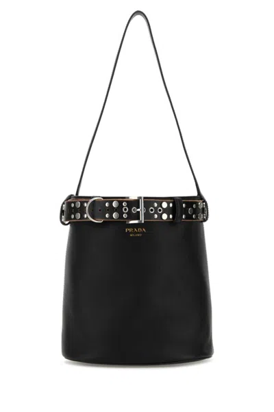 PRADA BLACK BUCKLE BUCKET BAG