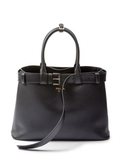 Prada Black Buckle Large Leather Tote Bag