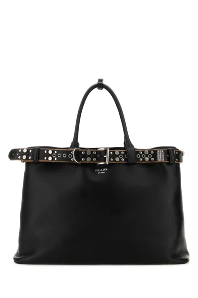 Prada Black Buckle Large Tote Bag