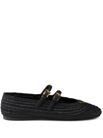 Prada Black Calf Leather Ballerinas
