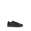 Prada Black Calf Leather Bos Taurus Low Top Sneakers In Black