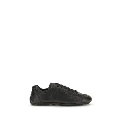 Prada Black Calf Leather Bos Taurus Low Top Sneakers