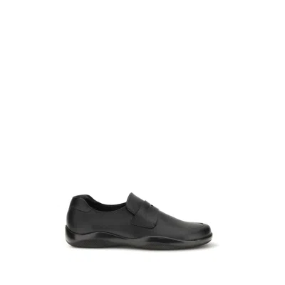 Prada Black Calf Leather Bos Taurus Slip-on Loafers