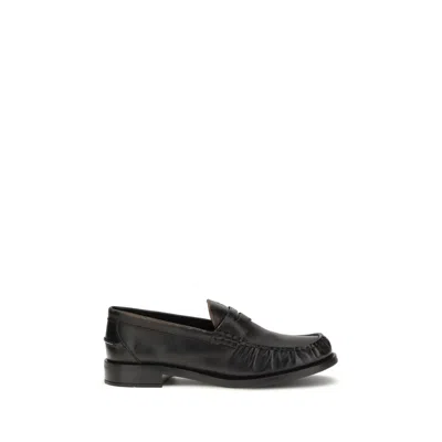 Prada Black Calf Leather Bos Taurus Slip-on Loafers