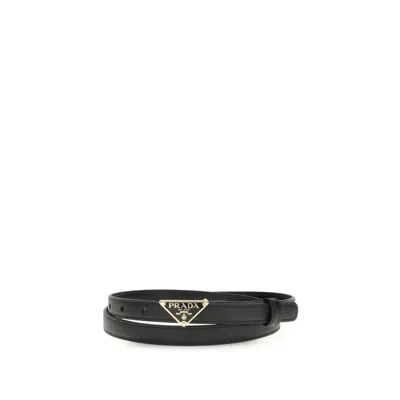 Prada Black Calf Leather Bos Taurus Thin Belt In Multi