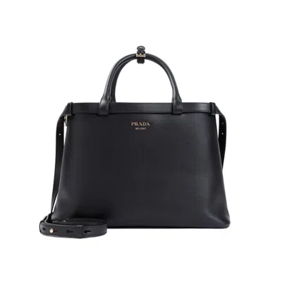 Prada Medium Leather Top Handle Bag In Black