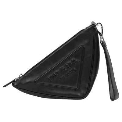 Pre-owned Prada Black Calfskin Leather Triangle Wristlet Pouch