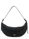 Prada Large Crescent Leather Crossbody Handbag In Black