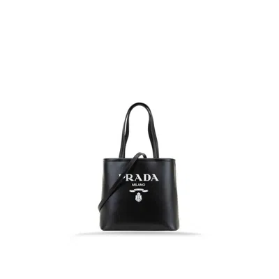 Prada Black Calfskin Tote Bag In Red