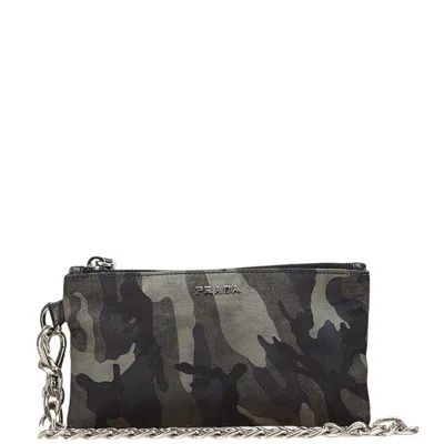 Pre-owned Prada Black Camouflage Gray Nylon Leather Coin Purse/coin Case () In Black, Camouflage, Gray