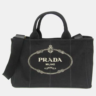 Pre-owned Prada Black Canapa Canvas Top Handle Shoulder Bag