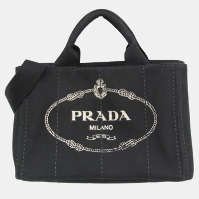 Pre-owned Prada Black Canapa Canvas Top Handle Shoulder Bag