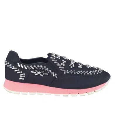 Pre-owned Prada Black Canvas Crystal Embellished Slip On Sneakers - '20s