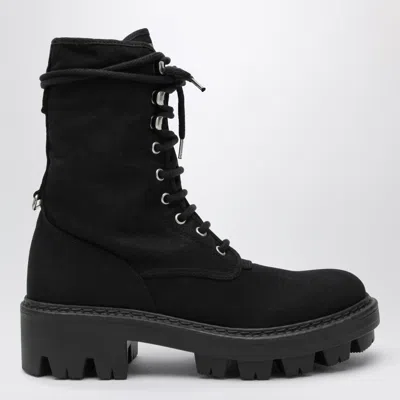 Prada Black Canvas Laceup Ankle Boots