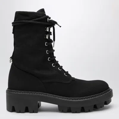 PRADA PRADA BLACK CANVAS LACEUP ANKLE BOOTS