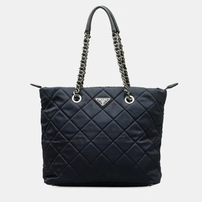 Pre-owned Prada Black Canvas Quilted Tessuto Impunture Tote Bag