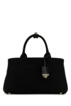 Prada Black Canvas Shopping Bag In Black