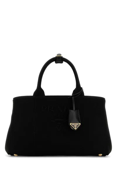 Prada Black Canvas Shopping Bag In Nero