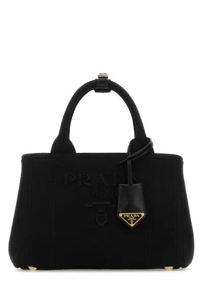 Prada Black Canvas Shopping Bag In Nero
