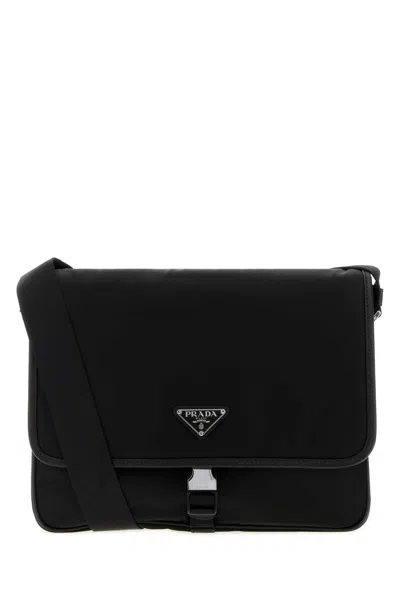 Prada Black Canvas Shopping Bag In Orange