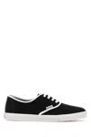 Prada Lace Up Sneakers Contrast Trim Rubber Sole In Black