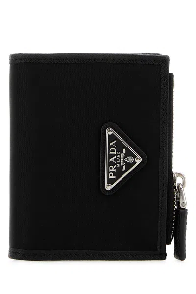 Prada Canvas Wallet Zip Around Metal Logo In Black