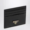 Prada Triangle Logo Calf Leather Cardholder In Black