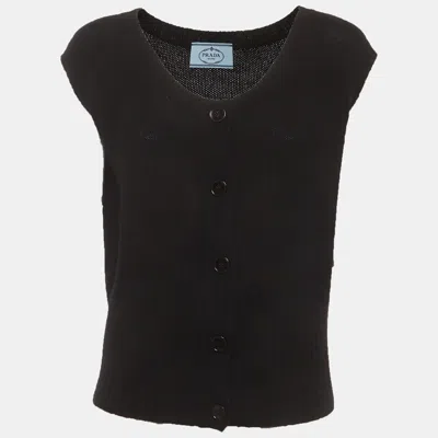 Pre-owned Prada Black Cashmere Knit Button-up Sweater Vest L