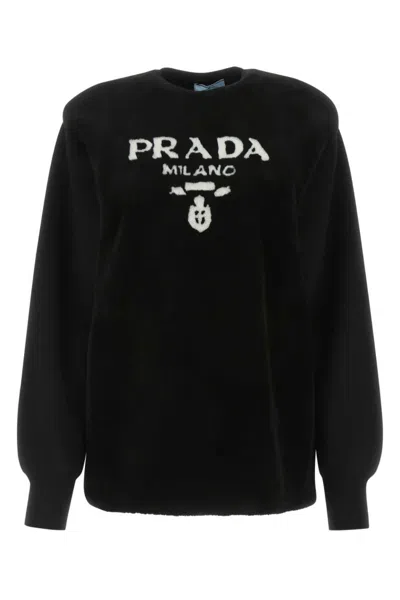 Prada Intarsia Shearling And Cashmere Sweater In Black