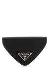 Prada Triangular Textured Leather Coin Purse In Black