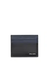 Prada Black Colour-block Leather Card Holder In Blue