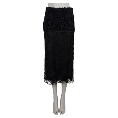 Pre-owned Prada Black Cotton 2019 Floral Embroidered & Chantilly Lace Skirt 42 M
