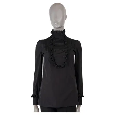 Pre-owned Prada Black Cotton 2020 Ruffle Trim Bib Blouse Shirt 38 Xs