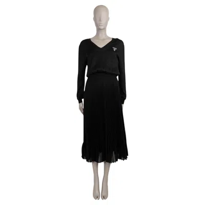 Pre-owned Prada Black Cotton 2022 Pleated Lurex Knit Dress 38 Xs