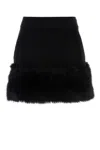 Prada High-waisted Mini Skirt With Faux Fur Trim In Black