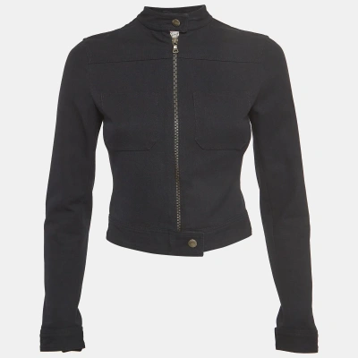 Pre-owned Prada Black Cotton Blend Zipper Front Cropped Jacket S