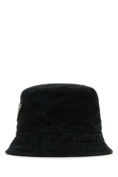 Prada Black Cotton Bucket Hat In Nero