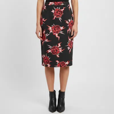 Pre-owned Prada Black Cotton Frankenstein Rose & Lightning Print Midi Skirt M