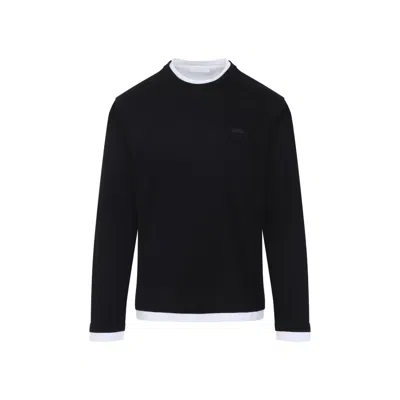 Prada Crewneck Sweater With Double Layer Design In Black