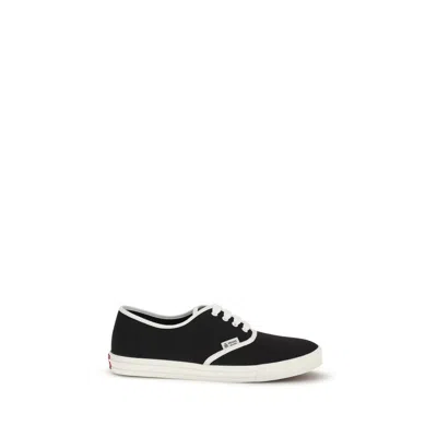Prada Lace Up Sneakers Contrast Trim Rubber Sole In Black