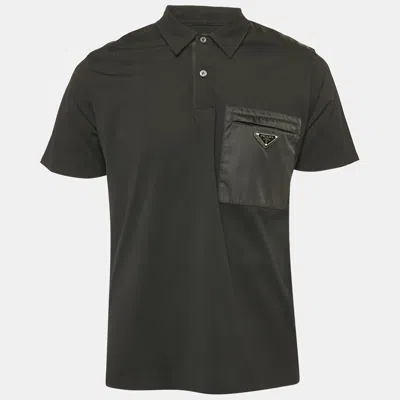 Pre-owned Prada Black Cotton Pocket Detail Polo T-shirt Xl